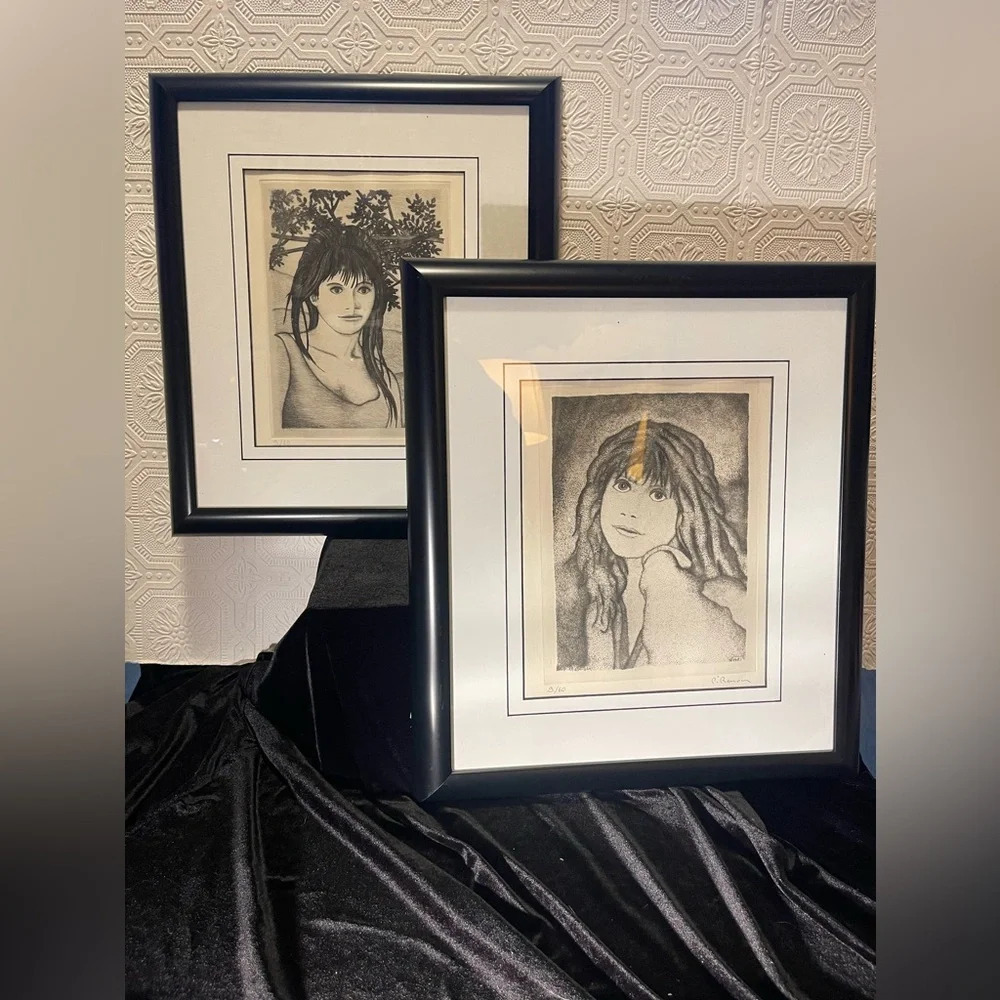 PIERRE ROLAND RENOIR greatgrandson of Pierre Auguste Set of (2) Drypoint Etching